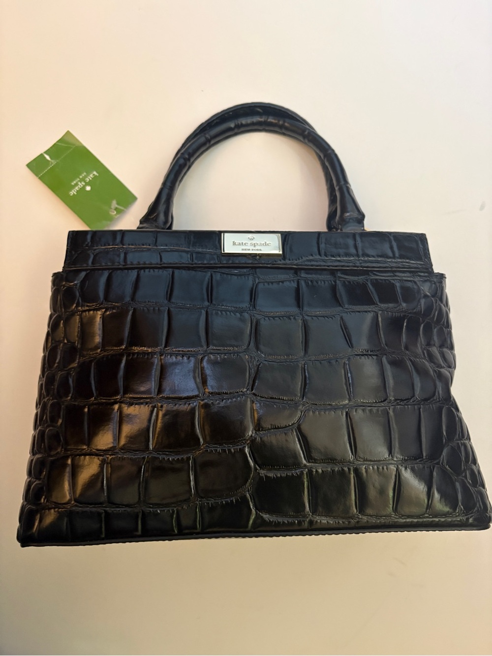 KATE SPADE Ridley avenue becky black crocodile leather top handle handbag nwt